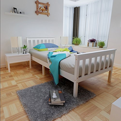 PanaCasa - (196x98x82cm Marco de Cama Individual Estructura de Madera Pino Modelo Sencillo Color Blanco PanaCasa - (196x98x82cm Marco de Cama Individual Estructura de Madera Pino Modelo Sencillo Color Blanco