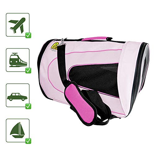 PET MAGASIN Transportín de Mascotas Plegable – Bolsa de Transporte Acolchada con Lados Blandos – Bolso de Viaje para Perros pequeños, Gatos y Cachorros, ventilación Superior (Grande, Pink)