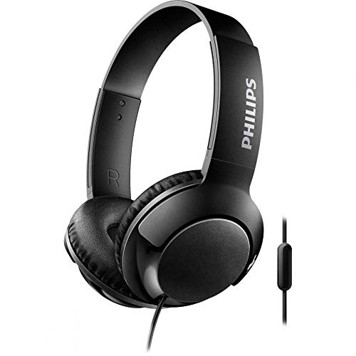 Philips Bass+ SHL3075BK - Auriculares con micrófono (Cable, Bajos potentes, Plegables, Ligeros y Elegantes) Negro