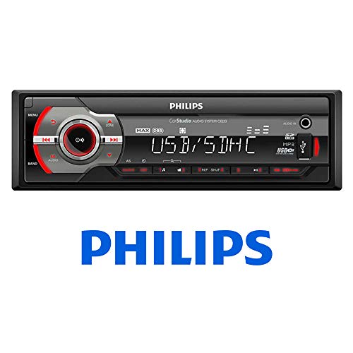 Philips CE233 / 10, Autoradio Sin Mecánica - Audio Portátil MP3 / WMA, MAX Sound, Pantalla LCD, Tarjeta SD, Entrada USB/SDHC, 4X50W, RDS, 4 amplificadores de 50W, 1 DIN - Negro