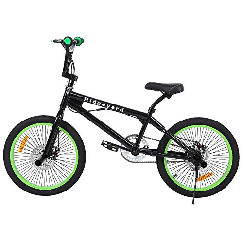 Ridgeyard Bicicleta BMX Free-style 20 pulgadas Rotor 360 ° bmx bikes (Negro + Verde)