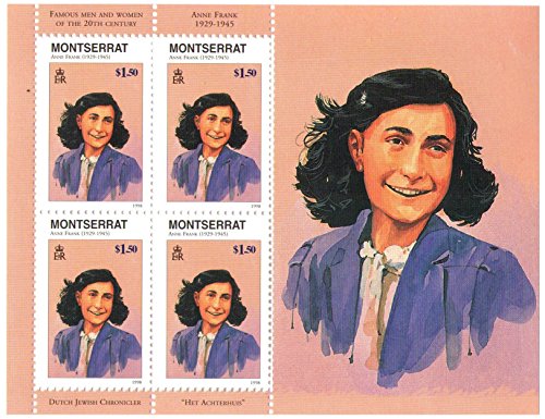Segunda Guerra Mundial Ana Frank holandesa judía Cronista Hoja Souvenir con 4 sellos / 1998 / Monserrat / MNH