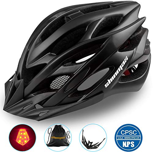 Shinmax Casco Especializado de la Bici con la luz SeguridadCasco Ciclo Ajustable Deporte Cascos Bici Bicicleta Camino Mountain Biking Motocicleta Hombres Mujeres Adultos(Negro)