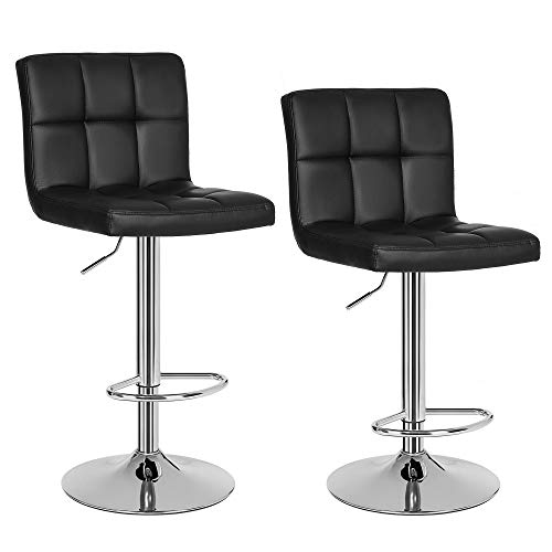 SONGMICS 2 x Taburete de Bar con Respaldo Regulable en Altura y Giratorio Cromado de Cuero sintético Negro LJB64B SONGMICS 2 x Taburete de Bar con Respaldo Regulable en Altura y Giratorio Cromado de Cuero sintético Negro LJB64B