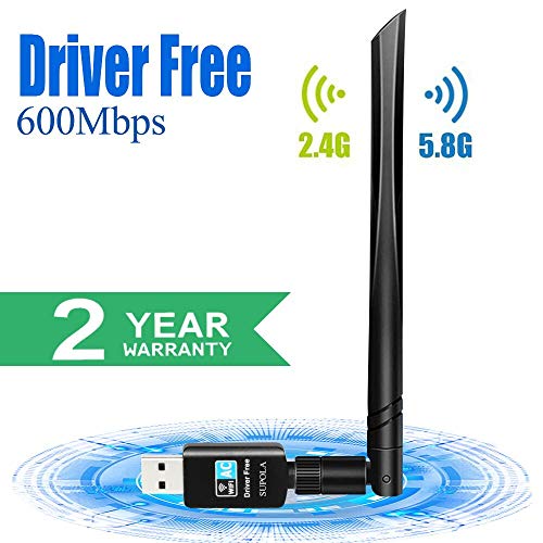 SUPOLA WiFi Antena USB WiFi Adaptador AC600Mbps Driver Free-Auto WiFi Dongle 5dBi Dual Band 2.4GHz/5GHz Mini Receptor para PC/Desktop/Laptop,Soporte Windows10/8/8.1/7,MacOS X 10.6-10.14