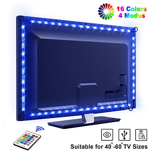 Tira LED TV 2.2M, OMERIL 5050 Tiras LED USB Impermeable con Control Remoto, 16 RGB Colores y 4 Modos, Retroiluminacion LED de TV para Cine en Casa, HDTV/PC Monitor (40-60 Pulgada) - 2x50cm+2x60cm