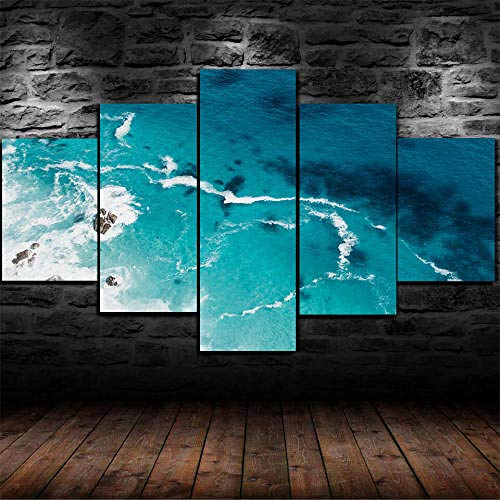 TOPRUN Cuadro Lienzo 5 Piezas Material no Tejido impresión Moderno Pared Decorativos Sala Oficina Estar apartamento Marco Enmarcado Listo Colgar Mar Costa Océano Arena Cielo Ola Vista TOPRUN Cuadro Lienzo 5 Piezas Material no Tejido impresión Moderno Pared Decorativos Sala Oficina Estar apartamento Marco Enmarcado Listo Colgar Mar Costa Océano Arena Cielo Ola Vista
