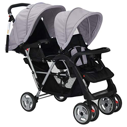 UnfadeMemory Silla Gemelar para Bebés Tandem,Cochecito Gemelos Doble,Carrito Gemelar,Ligera y Compacta,con Cesta Grande y Ruedas Bloqueables,Adecuado para Niños de 6-36 Meses (Gris y Negro) UnfadeMemory Silla Gemelar para Bebés Tandem,Cochecito Gemelos Doble,Carrito Gemelar,Ligera y Compacta,con Cesta Grande y Ruedas Bloqueables,Adecuado para Niños de 6-36 Meses (Gris y Negro)