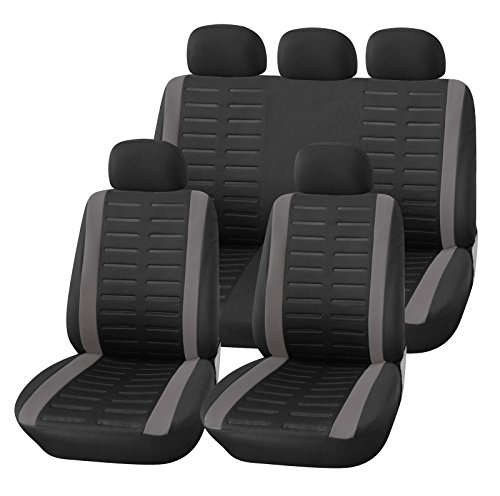 Upgrade4cars Fundas Asientos Coche Universales Negro Gris para Delanteros y Traseros | Funda para Asiento Coches | Accesorios Interior Universal