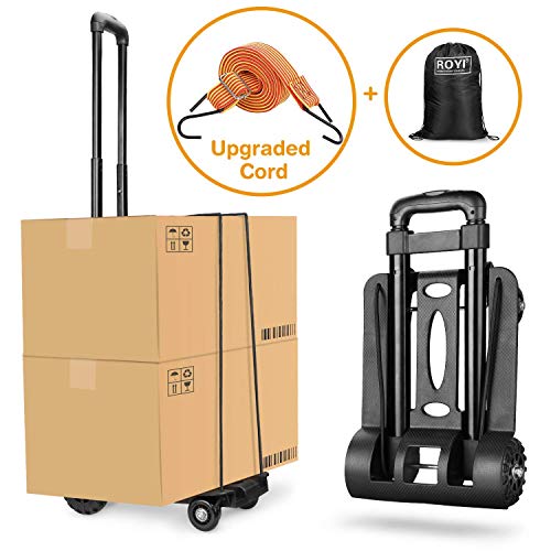 Wilbest® Carretilla Plegable, Carritos Porta Equipajes con 4 Ruedas Carga Máxima 70 kg/165 lbs - Después de Plegar se Puede Poner en la Mochila - Negro