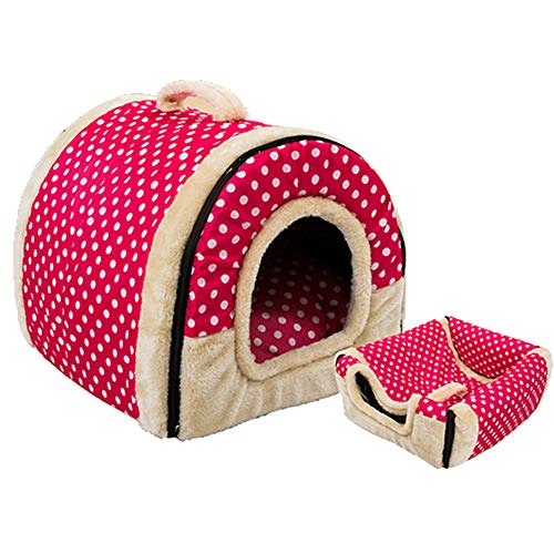 2 en 1 Casa y Sofá para Mascotas, Lavable a Máquina Casa Nido Cueva Cama de Perro Gato Puppy Conejo Mascota Antideslizante Plegable Suave Calentar con Cojín Extraíble,(Kennel + Mat) 7,S (35*32*28 CM)