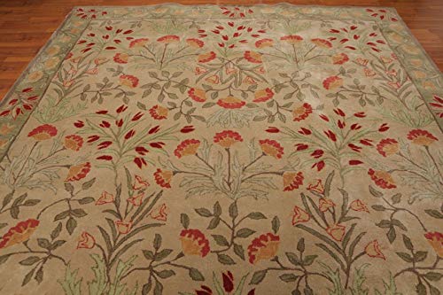 Alfombra y alfombra de lana de diseño antiguo, hecha a mano, color beige, diseño tradicional persa floral oriental, 100% lana, beige, 8x10(244x305)cm