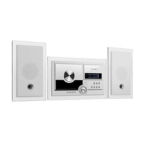 auna Stereosonic Stereo System - Equipo estéreo , Compacto , Montaje en la Pared , Reproductor de CD , USB , Bluetooth , AUX , Mando a Distancia , Blanco