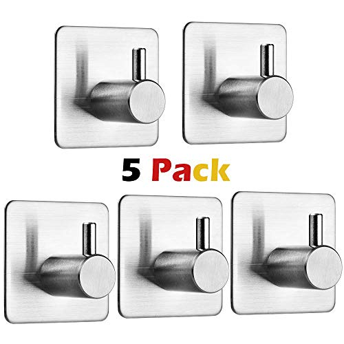 Auxmir 5 Piezas Ganchos Adhesivos, Soporte de Pared para Toallas de Baño, Cocina y Baño, Acero Inoxidable 304, Adhesivo 3M, Plata Auxmir 5 Piezas Ganchos Adhesivos, Soporte de Pared para Toallas de Baño, Cocina y Baño, Acero Inoxidable 304, Adhesivo 3M, Plata