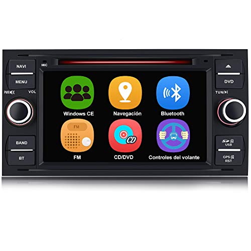 AWESAFE Radio Coche 7 Pulgadas para Ford con Pantalla Táctil 2 DIN, Autoradio de Ford con Bluetooth/GPS/FM/RDS/CD DVD/USB/SD, Apoyo Mandos Volante, Mirrorlink y Aparcacimiento (Negra)