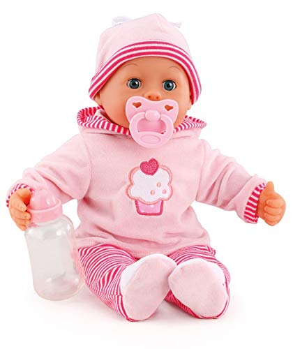 Bayer Design- Muñeca bebé 38 cm, Las Primeras Palabras, con Chupete y botellín, Color Rosa (93816AA)