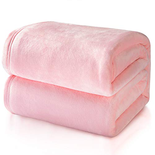 Bedsure Manta para Sofás de Franela 230x270cm - Manta para Cama 180 Reversible de 100% Microfibre Extra Suave - Manta Rosa Transpirable