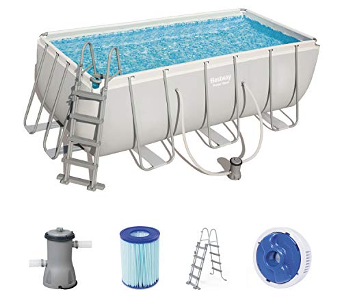 Bestway Power Steel Rectangular Pool Set 412 x 201 x 122 cm Marco de Acero Juego de Piscina con Bomba de Filtro y Accesorios