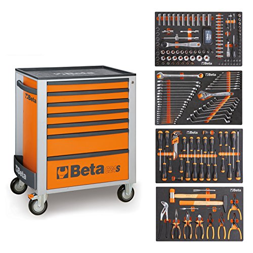 BETA Easy Werkzeugwagen con 7 cajones con 210 teiligem Werkzeugsortiment para Autoreperatur, 2400S-O7/E-M, naranja, 2400S-07/E-M