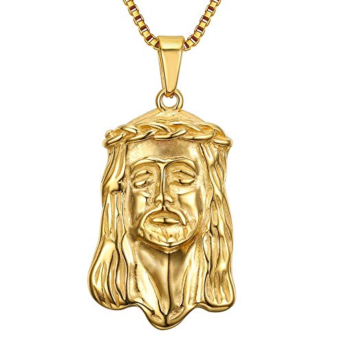 BOBIJOO JEWELRY - Colgante Cabeza de Jesús con Oro Cristo de Acero de Oro Gitana + Cadena 60cm
