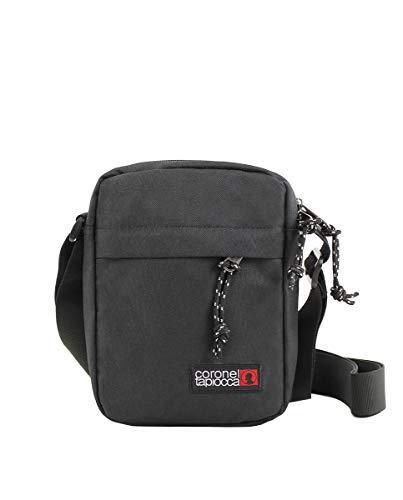 Bolso para Hombre Bolso Bandolera  Coronel Tapiocca Casual con Solapa Bolsillos y Cremallera Denim 17.5x22x5.5 cm Negro