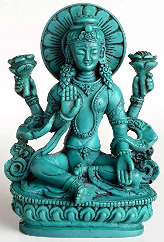 BUDDHAFIGUREN Estatua hinduista - Lakshmi - Resina turquesa, 14 cm de alto