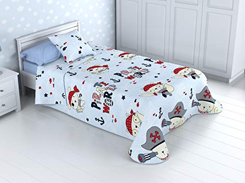 Cabetex Home - Colcha Bouti Infantil Reversible 100% con Funda de cojín y Tacto algodón Mod. BUCANERO (Cama de 90 cm (180_x_260 cm))