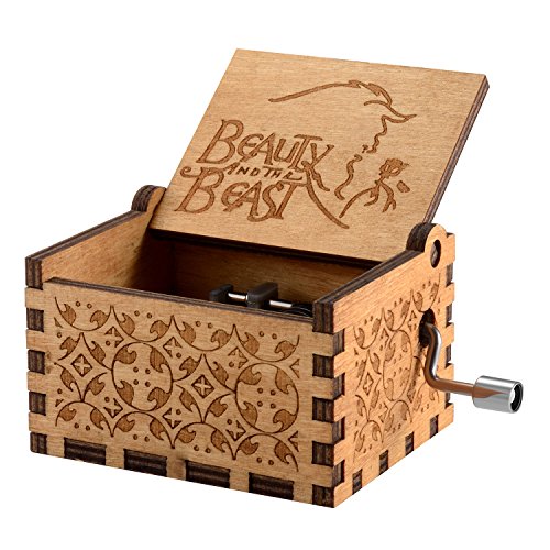Caja de música temática de madera manivela belleza y la bestia, mecanismo de 18 notas Caja musical tallada antigüedad mejor regalo para niños, amigos Caja de música temática de madera manivela belleza y la bestia, mecanismo de 18 notas Caja musical tallada antigüedad mejor regalo para niños, amigos