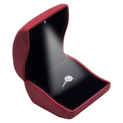 caja del anillo LED - ALLEU caja joyero de para compromiso y boda (rojo)
