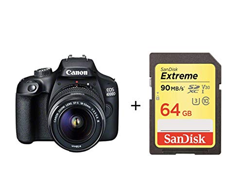 Cámara Canon EOS 4000D 18 MP SLR Negra Kit con Objetivo EF - Tarjeta de Memoria SanDisk III S 18-55mm III Cámara Canon EOS 4000D 18 MP SLR Negra Kit con Objetivo EF - Tarjeta de Memoria SanDisk III S 18-55mm III