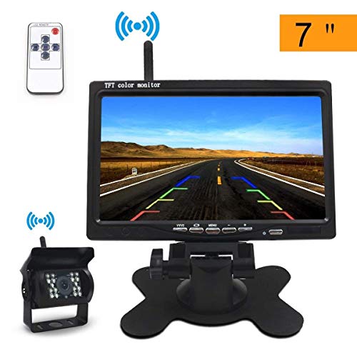 Cámara de Visión Trasera Inalámbrica Kit, Cámara de Marcha Atrás Nocturna Infrarroja y 7 pulgadas 800*480 LED Monitor para Coche/Camión/RVs