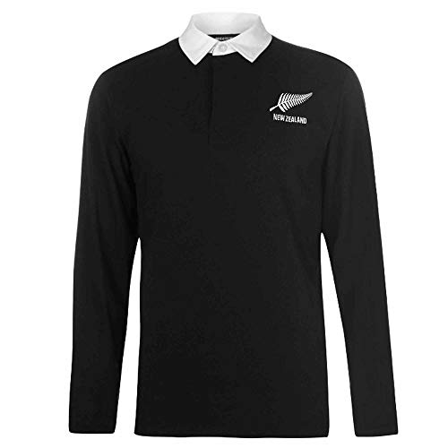 Camiseta de rugby de manga larga para adultos de Nueva Zelanda (100% algodón, tallas S a 3XL), Hombre, RUGBY18 NEW ZEALAND FBA, negro / blanco, large