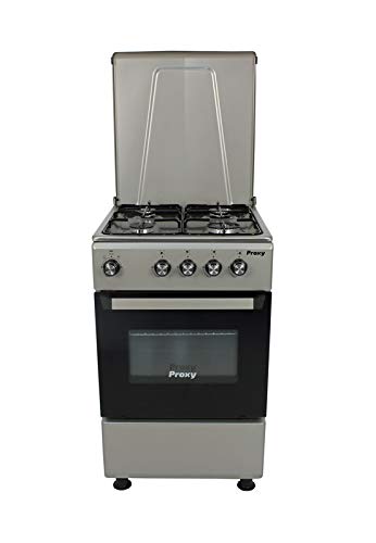 Cocina 50 cm de ancho con horno PROXY, color silver, 4 fuegos y horno con grill a gas (butano o natural).