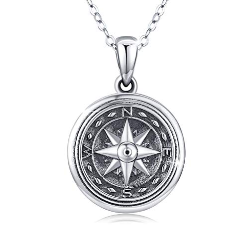 Collar de plata de ley con colgante de brújula para fotos, collar con colgante de memoria para mujeres, hombres y niñas, cadena de plata de 18 pulgadas + 2 pulgadas Collar de plata de ley con colgante de brújula para fotos, collar con colgante de memoria para mujeres, hombres y niñas, cadena de plata de 18 pulgadas + 2 pulgadas