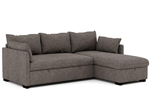 Confort24 Orlando Hogar Sofá Cama 3 Plazas Chaise Longue Esquinero Reversible Izquierda o Derecha con Arcón Tapizado Tela Gris Sofá de Salon Decoración de Hogar Cojines y Tapicería 221 x 162 x 90