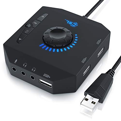 CSL - Tarjeta de Sonido Externa USB - Tarjeta de Sonido con Control de Volumen - concentrador USB - Conexión para Auriculares, Cascos, micrófonos - Ecualizador - Control de un Reproductor de Sonido