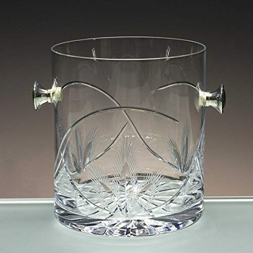 Cubo de Hielo de Cristal - cubitera - Tallado a Mano - colección Recto - pomos en Plata de Ley 925-13x13x13,5 cm.