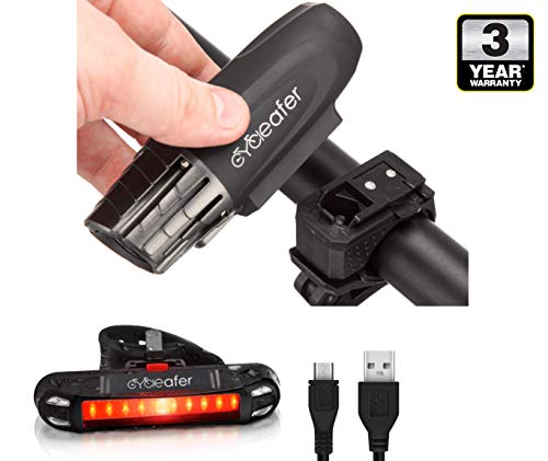 Cycleafer® Luz Bicicleta Recargable USB, GARANTÍA DE 3 años Linterna Bicicleta con Luz Bicicleta Delantera, y Luz Trasera Bicicleta, Luz LED Bicicleta para Carretera y Montaña