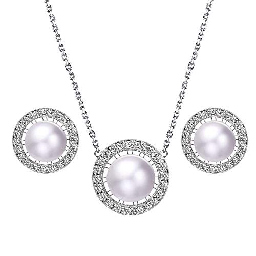 Czemo Juegos de Pendientes y Collar de Perlas de Agua Dulce y Plata de Ley 925 Joyas para Mujer con Caja Regalo Czemo Juegos de Pendientes y Collar de Perlas de Agua Dulce y Plata de Ley 925 Joyas para Mujer con Caja Regalo