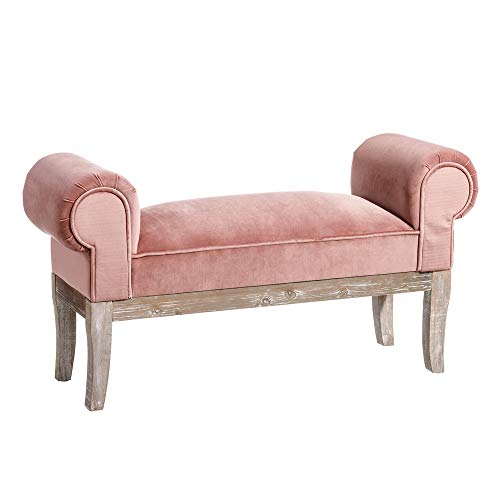 D'CASA Banqueta pie de Cama tapizada de Terciopelo y de Madera clásica Rosa, 104x30x54 cm