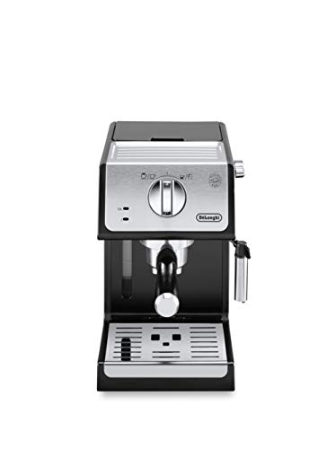 De'longhi - Cafetera de Bomba Tradicional para Espresso y Cappuccino, para Café Molido y Monodosis, 2 Tazas Simultáneamente, Depósito de Agua de 1.1 l, 1100 W, ECP 33.21, Negro y Plata