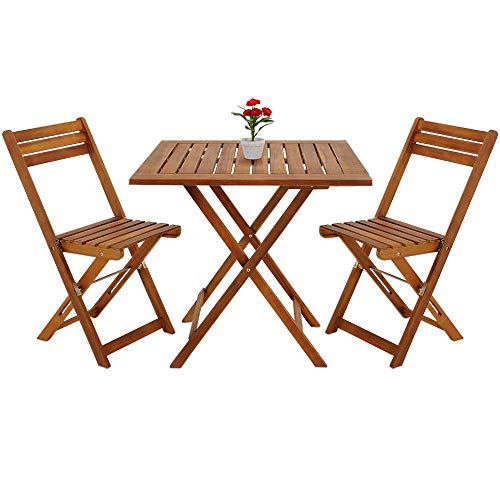 Deuba Conjunto de balcón juego de 1 mesa y 2 sillas plegables de madera de Acacia 60 x 60 cm terraza jardín