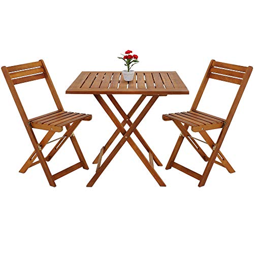 Deuba Conjunto de balcón juego de 1 mesa y 2 sillas plegables de madera de Acacia 60 x 60 cm terraza jardín Deuba Conjunto de balcón juego de 1 mesa y 2 sillas plegables de madera de Acacia 60 x 60 cm terraza jardín