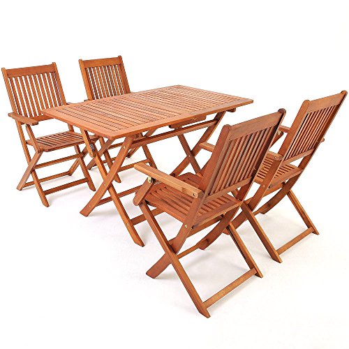 Deuba Conjunto de jardín "Sydney" de madera de Acacia comedor exterior 1 mesa y 4 sillas con reposabrazos 5 pzs terraza Deuba Conjunto de jardín "Sydney" de madera de Acacia comedor exterior 1 mesa y 4 sillas con reposabrazos 5 pzs terraza