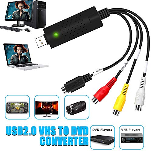 DIWUER Convertidor de Captura de Audio Video USB2.0, DVD VHS VCR Grabber Digital Grabador para Mac Windows 7 8 10, Digitalice y Edite Video DIWUER Convertidor de Captura de Audio Video USB2.0, DVD VHS VCR Grabber Digital Grabador para Mac Windows 7 8 10, Digitalice y Edite Video
