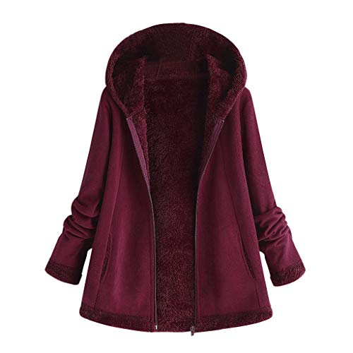 DOGZI Abrigo Mujer Invierno Tallas Grandes Bolsillo Cremallera Mantener Caliente Lana Caliente Abrigo De Algodón Cardigan Felpa Abrigo Piel sintética Abrigo con Capucha M~5XL (M, Vino Rojo) DOGZI Abrigo Mujer Invierno Tallas Grandes Bolsillo Cremallera Mantener Caliente Lana Caliente Abrigo De Algodón Cardigan Felpa Abrigo Piel sintética Abrigo con Capucha M~5XL (M, Vino Rojo)