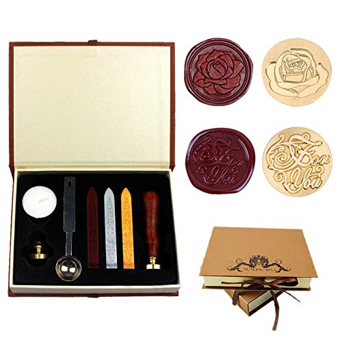 Dsaren Kit de Sello de Cera Retro Sello de Lacre con 2 Sello Latón Cera Cuchara y Caja de Regalo (Para ti+ rosa) Dsaren Kit de Sello de Cera Retro Sello de Lacre con 2 Sello Latón Cera Cuchara y Caja de Regalo (Para ti+ rosa)