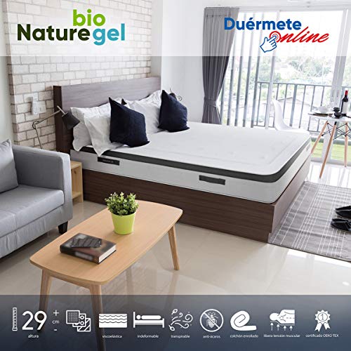 Duérmete Online - Colchón Viscoelástico Nature Biogel | Altura 29cm | Confort Máximo | Tejido Termorregulador, 90x190