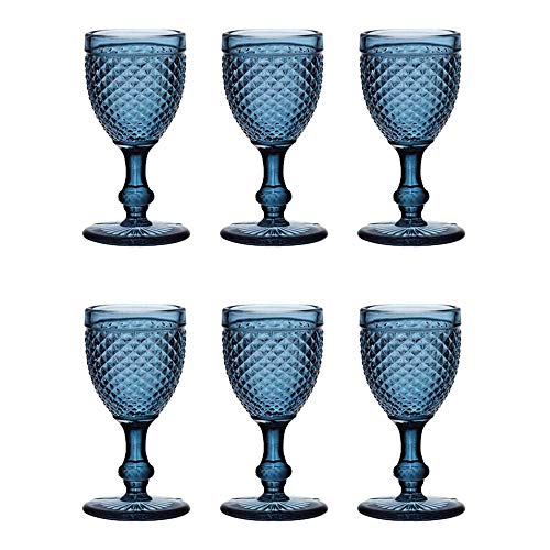 EME Mobiliario Copa de Cristal Tallado Picos en Color Azul Set 6 Unidades EME Mobiliario Copa de Cristal Tallado Picos en Color Azul Set 6 Unidades