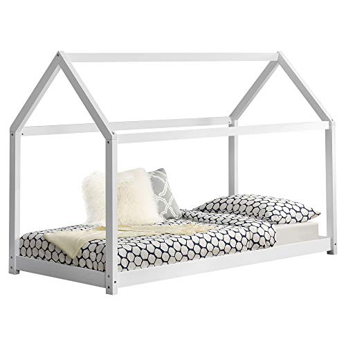 [en.casa]®] Cama para niños de Madera Pino 206x98x142cm Cama Infantil Forma de casa Blanco Mate